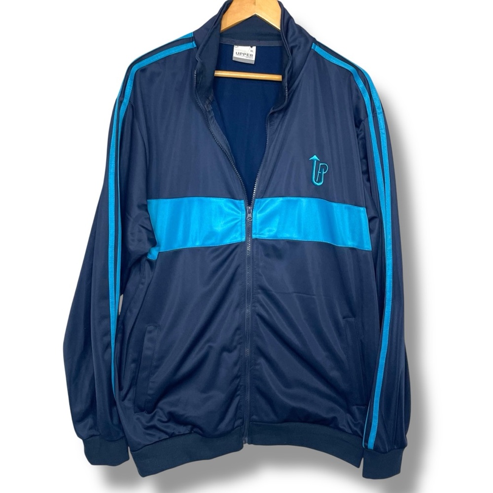 Upper Sport Navy Blue Track Jacket XL Athletic Full Zip with Blue Stripe Detail
